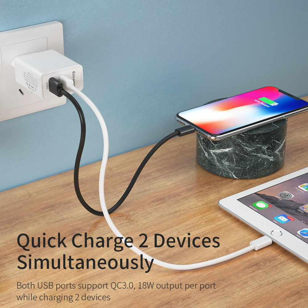 Essager Quick Charge 36 Вт QC3.0 EU Plug Dual USB зарядное устройство для путешествий настенное быстрое зарядное устройство для телефона samsung Xiaomi