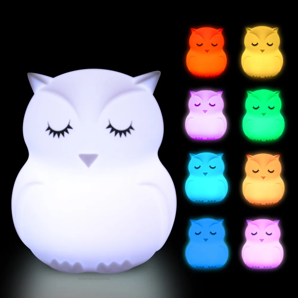 Owl LED Night Light Touch Sensor Remote Control 9 Colors Dimmable Timer Rechargeable Silicone Animal Lamp for Children Baby Gift