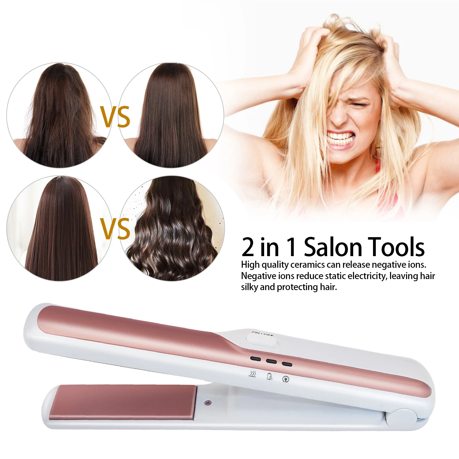 Wireless Portable Salon USB Rechargeable Hair Straightener Adjustable Temperature Flat Irons Styling Tool 2400mAh | Красота и