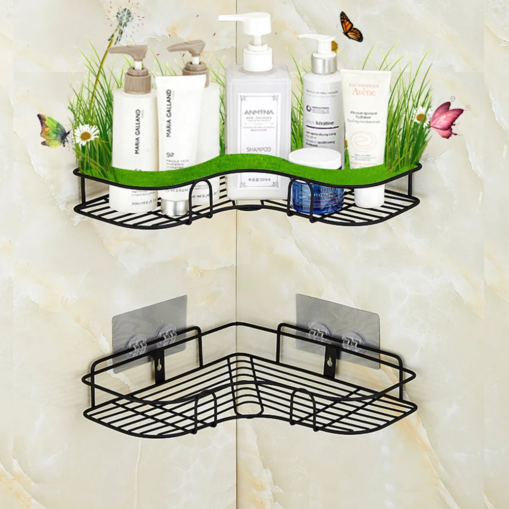 

5kg Bathroom Punch-Free Corner Rack bathroom wall organizer Wrought Iron floating shelf Storage Rack Kitchen Tripod Wall Shelf
