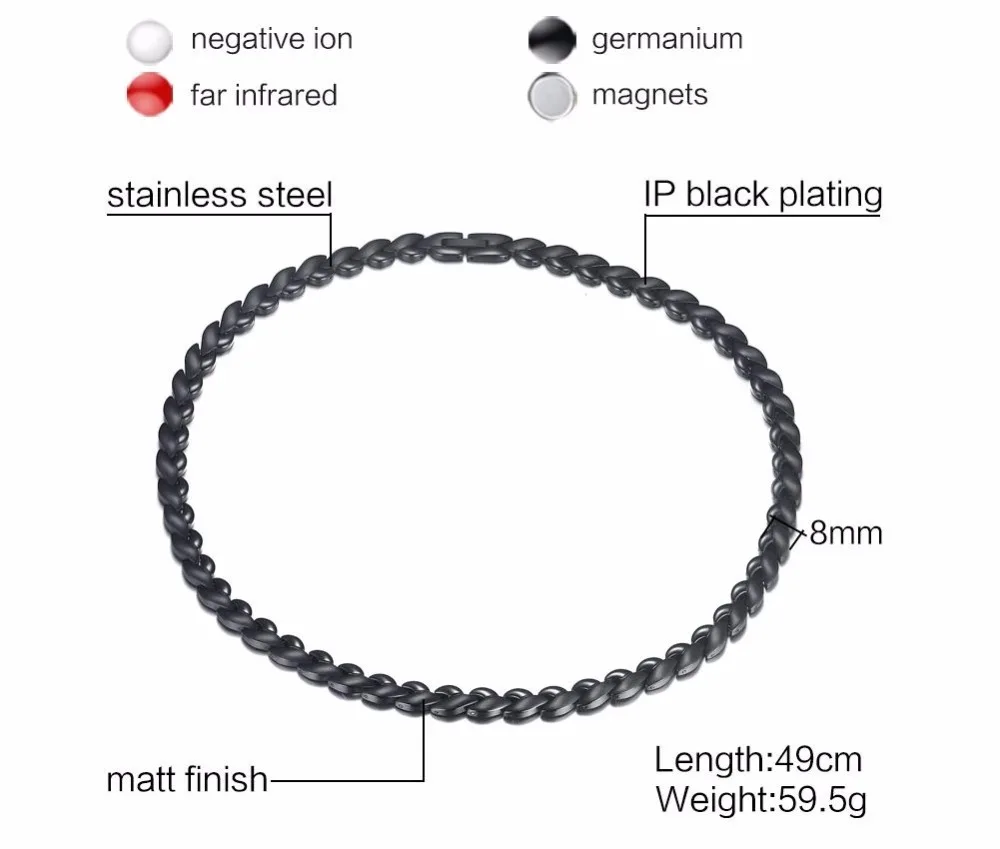 Fashion Mens Womens Magnetic Therapy Necklaces Black Stainless Steel 4 in1   Energy Ion Choker Necklace Healing Jewelry in Multi Styles collares collier colar 13