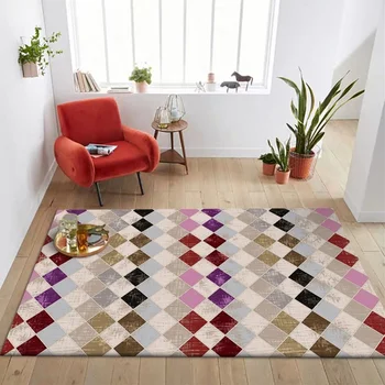 

Modern Abstract Style Colorful Plaid Rug and Carpets for Living Room Floor Child Kids Play Mat Bedroom Bathroom Home Door Mat