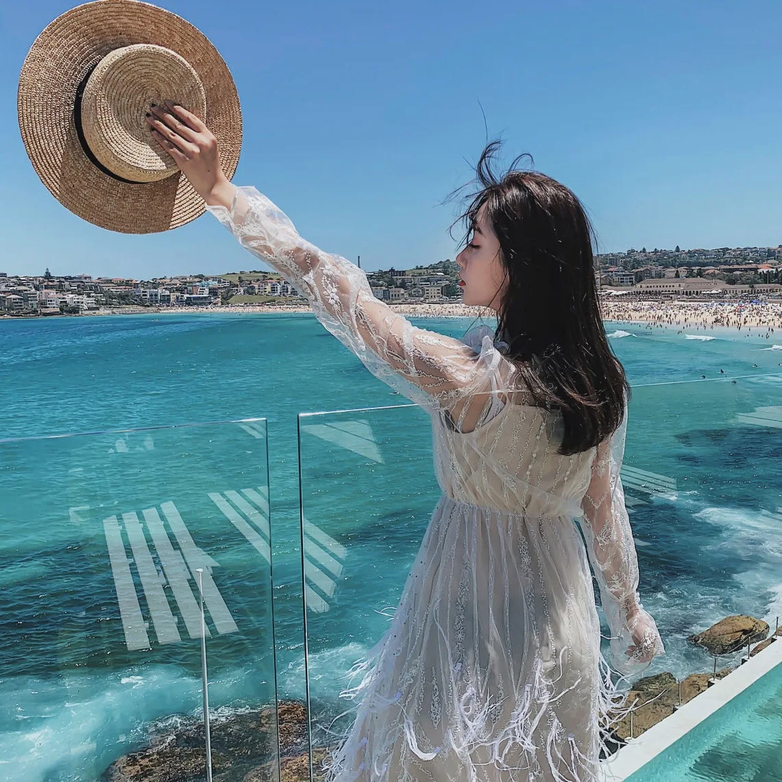 

Photo Shoot INS Immortal of White Embroidered Gauze Long Crew Neck Feather Tassels Dress WOMEN'S Tank Top Two-Piece Set