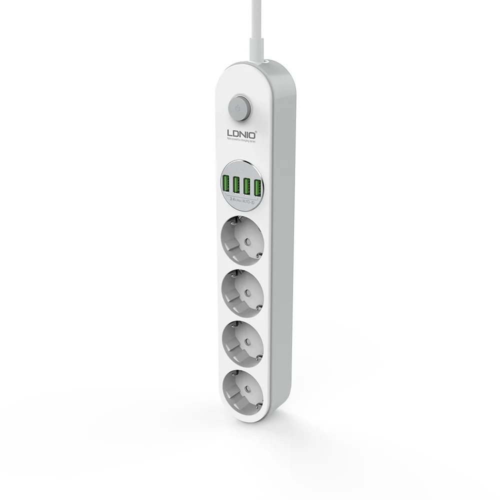 

White EU Plug Power Strip Smart USB Extension Socket With 3.4A 4 Charge Port 4 AC Outlet With Switch