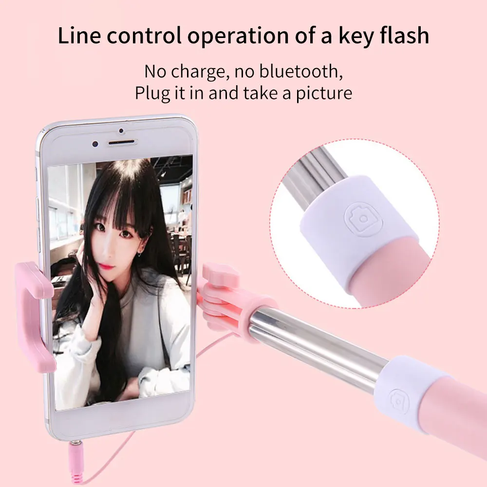 Controle de Linha Áudio para Ios com Fio Mini Selfie Vara Dobrável Tripé Monopé Espelho Handheld 3.5mm Android - Image 3
