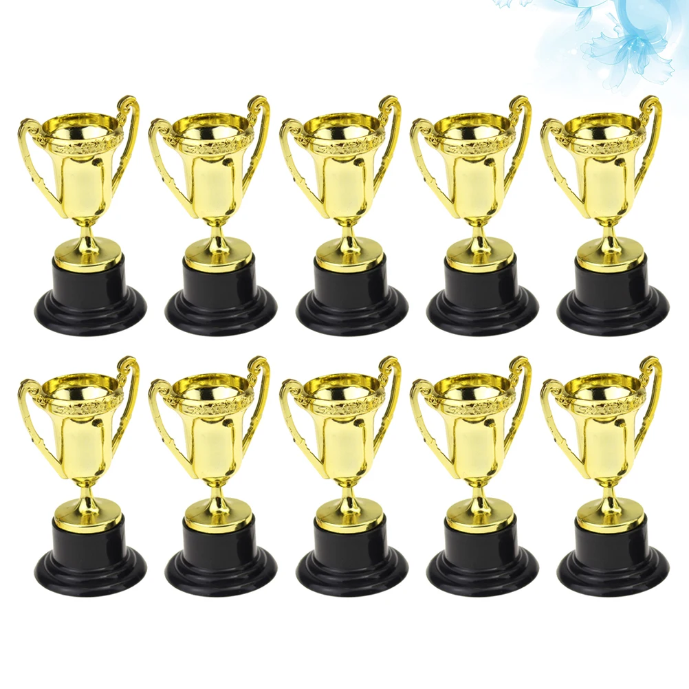 10 GOLD PRESENTATION CUP TROPHY MINI PLASTIC TROPHIES PARTY TOYS PRIZES FOR KIDS 