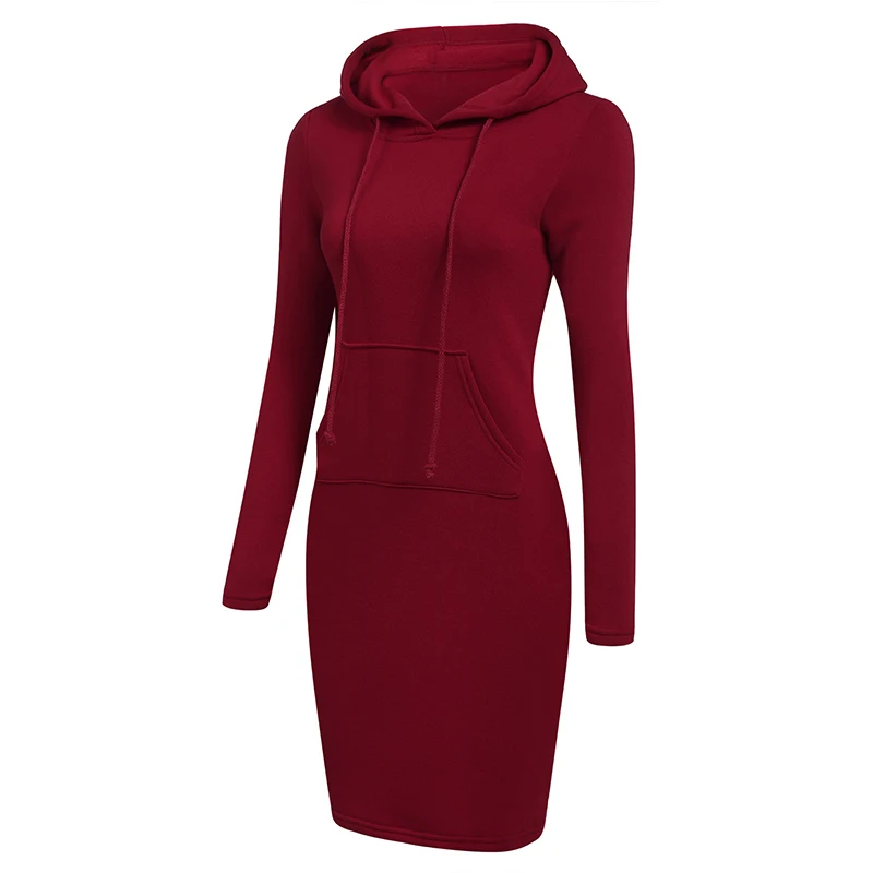 Autumn Winter Sweatshirt Long Sleeve Dress 2019 Female Casual Hooded Collar Pocket Design Simple Style Drawstring 2