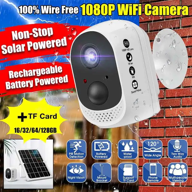 

1080P HD Solar Panel Battery Wireless IP Camera WiFi Smart Home Security Surveillance PIR Motion Sensor Waterproof Outdoor CCTV