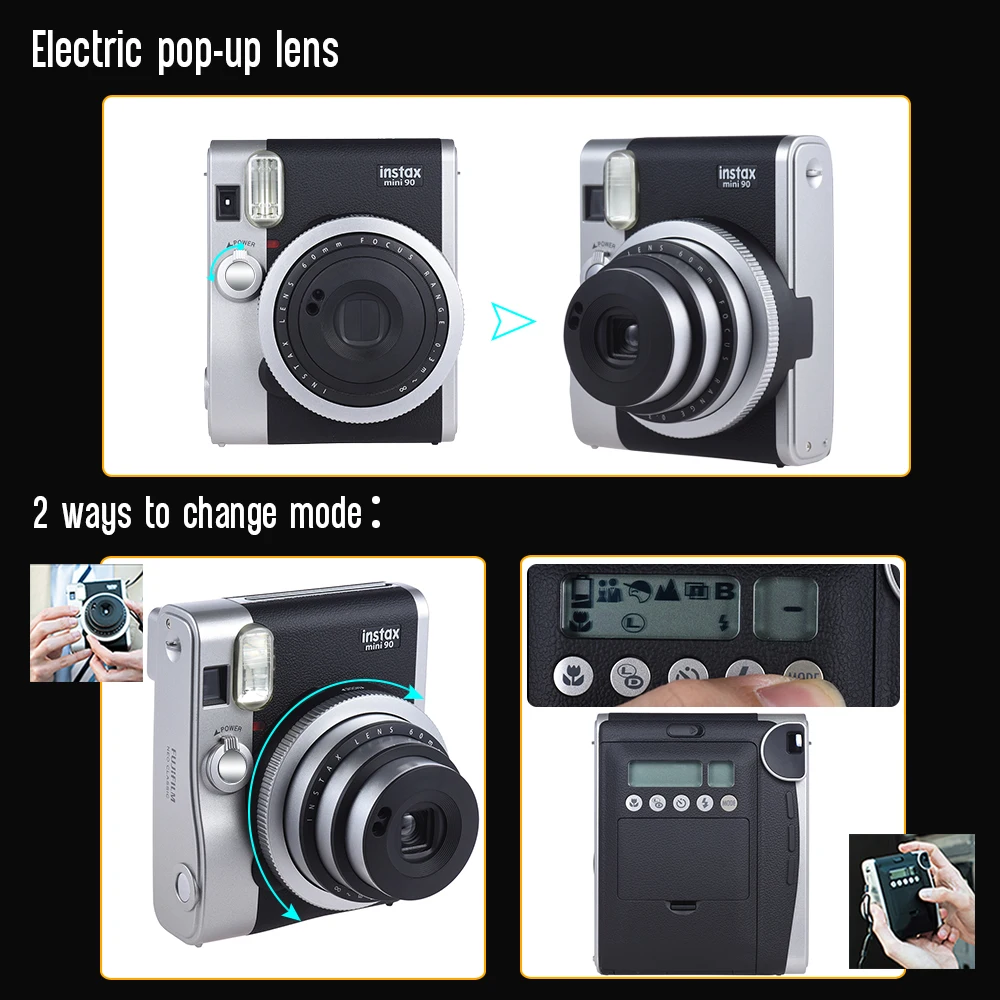 Fujifilm Instax Mini 90 Neo классическая моментальная камера фото пленочная камера с поддержкой ЖК-экрана Двойная Экспозиция B спуск затвора
