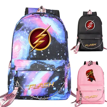 

New Cute The Flash Prints Boys Girls Kids School bag Women USB Chain Backpack Canvas Men Bagpack Packsack Bookbag