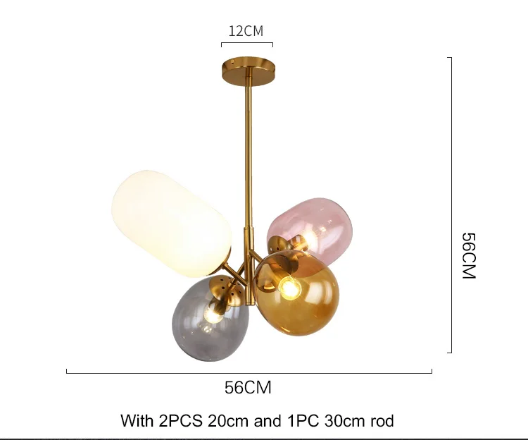 4 светильник, современный скандинавский стеклянный шар, люстра, цветной стеклянный абажур, светодиодный светильник для люстры, светильник для детской гостиной - Цвет корпуса: golden chandelier