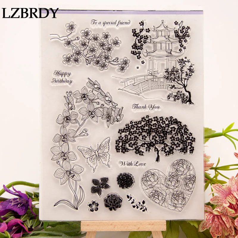 

2019 New Tree Heart Flower Butterfly Decoration Stamps Clear Rubber Stamps for Scrapbooking Card Making Christmas Spring Stamps