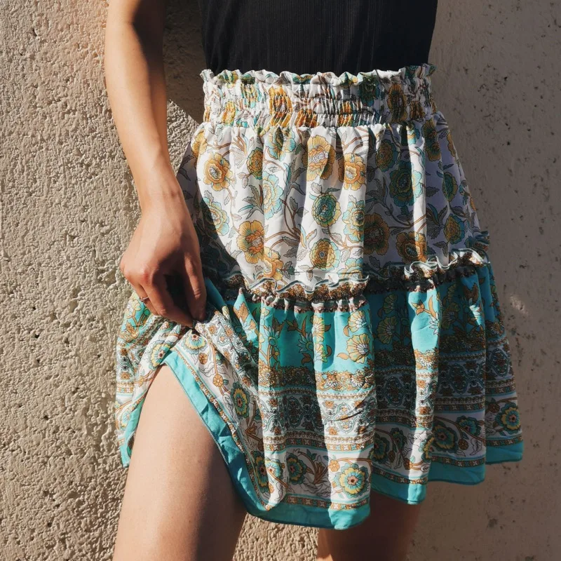 Skirts for Women Women Boho Floral Printed Skirts Vintage Drawstring High  Waist Pleated A Line Mini Maxi Skirt Women's Skirts Blue M - Walmart.com