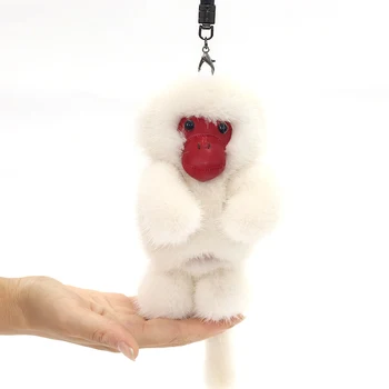 

Key-Chains Pendant Ornament Monkey Bag Hang Pendant Fashion Luxury Fluffy Real Mink Fur Car Charm Pendant