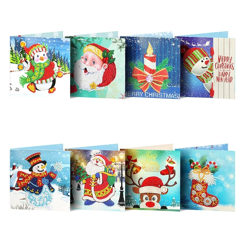 8pcs 5D Diamond Painting Cartoon Christmas Greeting Cards DIY Embroidery Paper Postcards Craft Series1 | Дом и сад