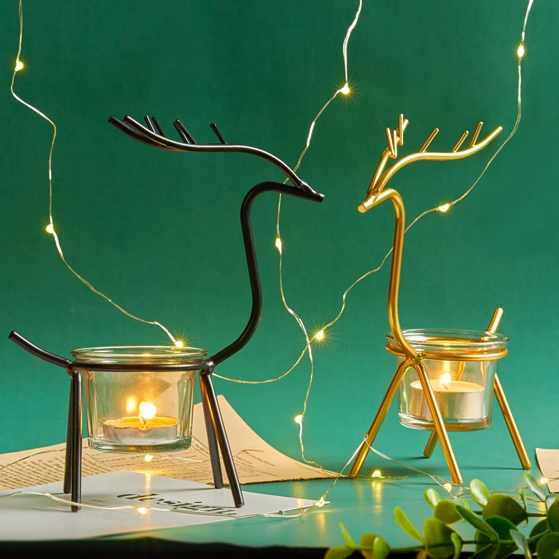 Nordic Gold Elk Candle Holder Creative Table Romantic Candlelight Dinner Props Xmas Room Decorations Ornaments Christmas Gifts | Дом и сад