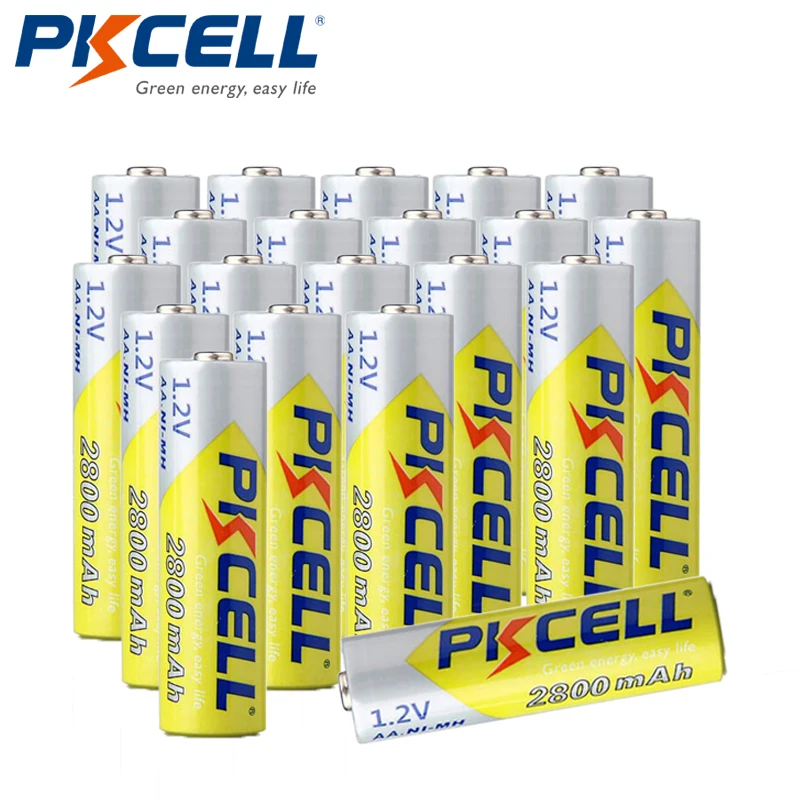 PKCELL Ni-MH AA батареи 2600 mAh-2800 mAh 1,2 V NiMh аккумуляторная батарея 2A батарея для фонариков камера игрушки - Цвет: 20PCS AA