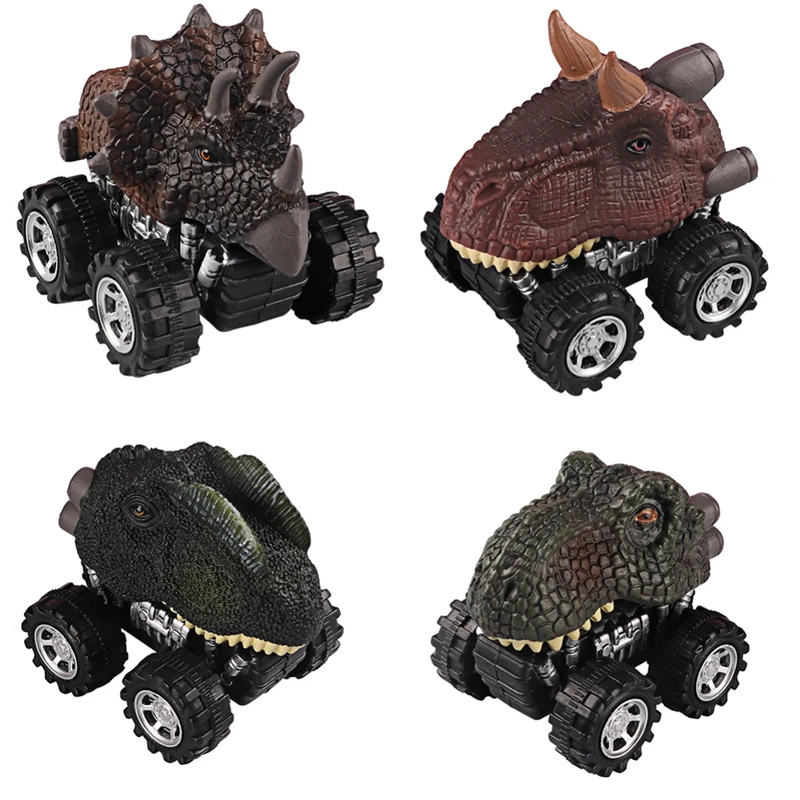 

Hot sale Mini Dinosaur Dino Cars Toy with Big Tire Wheel Pull back Car Model Jurassic Park Tyrannosaurus Car Christmas gifts
