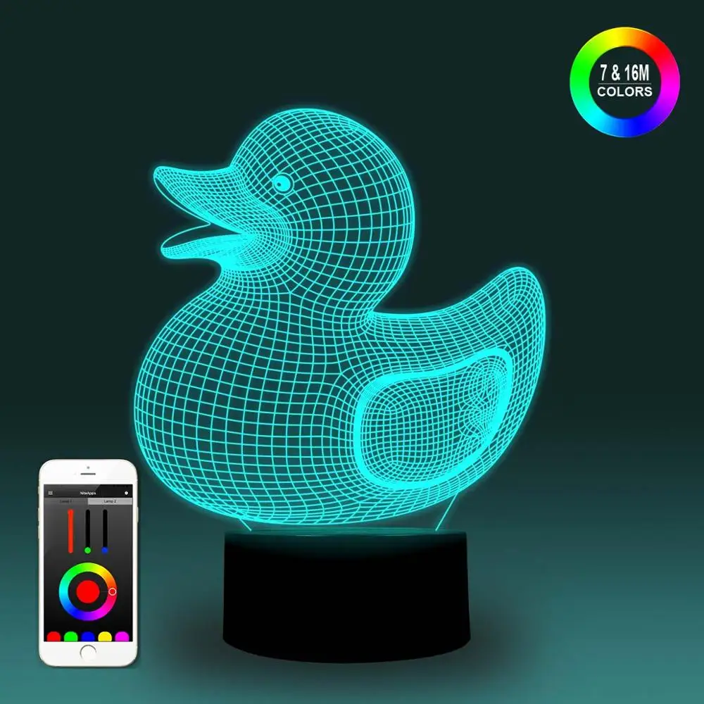 NiteApps 3D желтая утка ночник настольная Иллюзия украшение лампа подарок на день рождения приложение/сенсорное управление