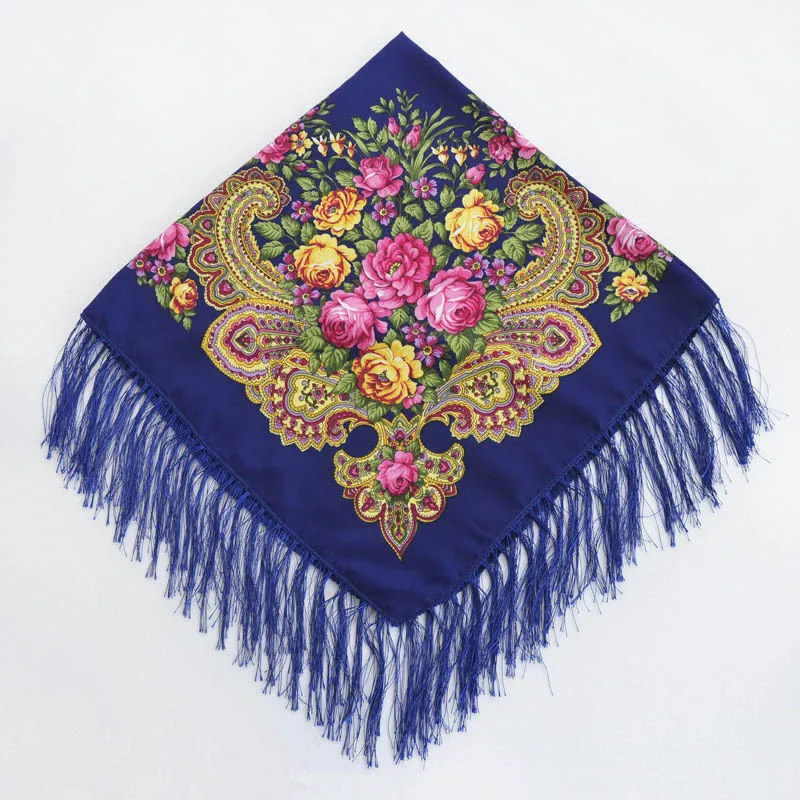 

Autumn and Winter Russian National Scarf Floral Printed Headscarf Shawls and Wraps Women's Square Fringed Bandana Scarf