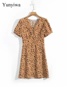 

2020 Women's Leopard Print Short Sleeve Dress Summer Women Sexy Dresses Midi Elegant Clothes Club Vestidos