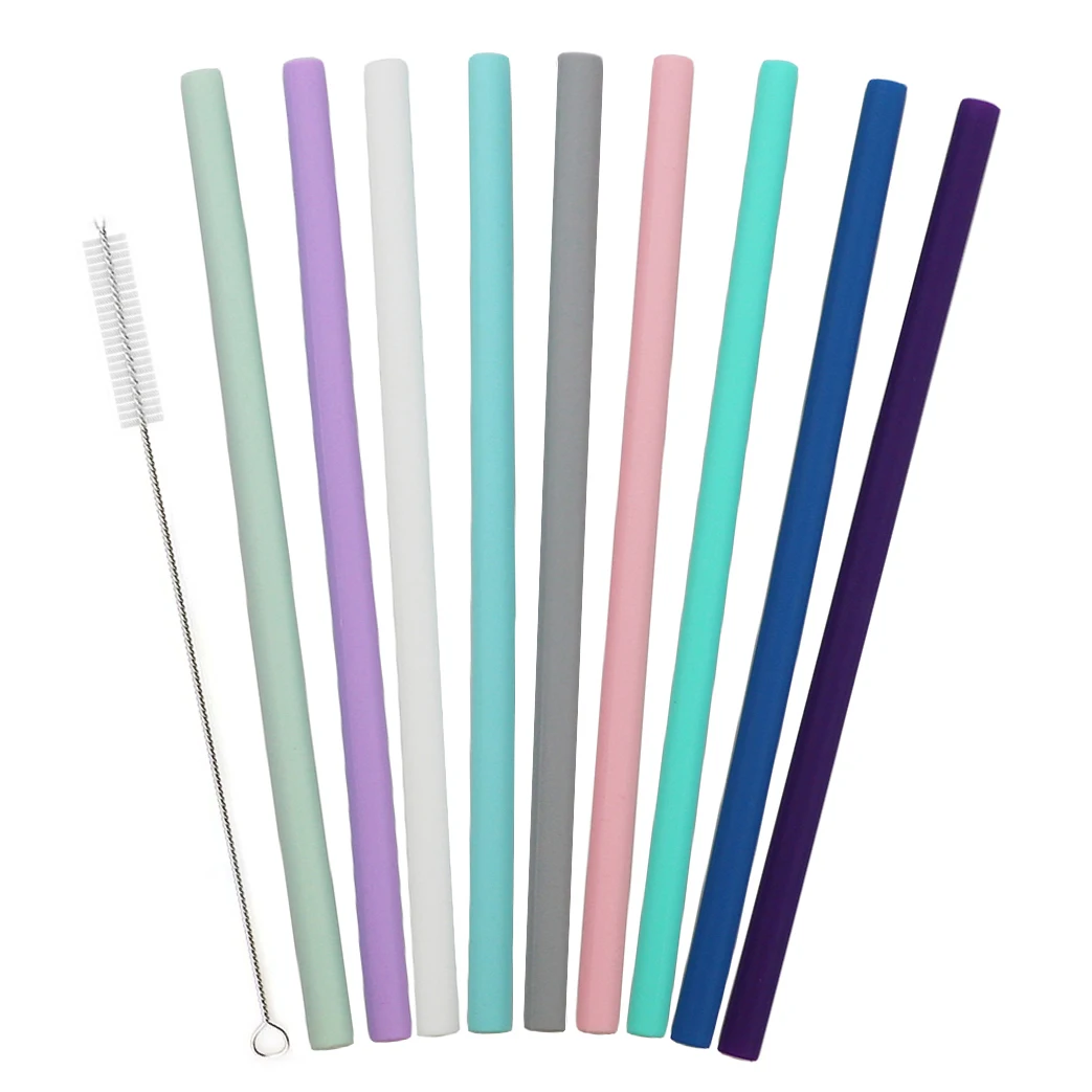 Lot de 4 pailles réutilisables en Silicone, 10mm de large, flexibles, avec brosses de nettoyage, pour gobelets, Bar, fête, 20 Oz