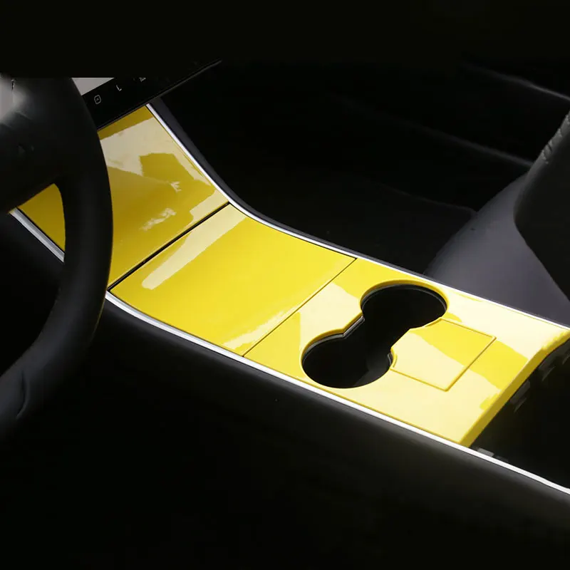 Для Tesla модель 3 центральная консоль подстаканник панель ABS крышка отделка 3M наклейка 4 цвета - Название цвета: Цвет: желтый