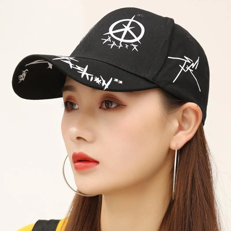 YOYOCORN New Student Young Men And Women The Spring Summer Sun Hat Cap And White Color Matching Pentagram Graffiti Baseball Cap white baseball cap mens