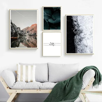 

Dark Leaves Frozen Lake mountain Happy Holidays Canvas Painting Art Picture Posters Prints for Living Room Home Decor Unframe