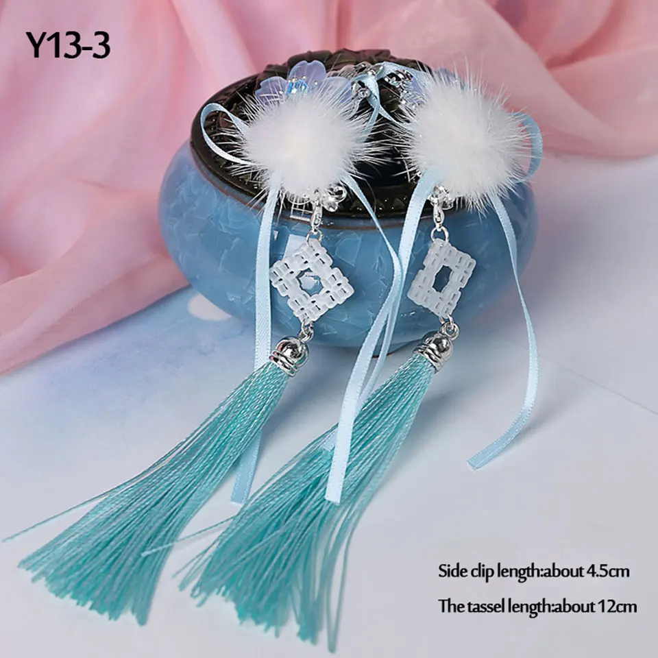 Ручной работы китайские традиционные детские аксессуары для волос этнический цветок кулон длинные кисточки украшения для волос подарок на год - Цвет: Y13-3