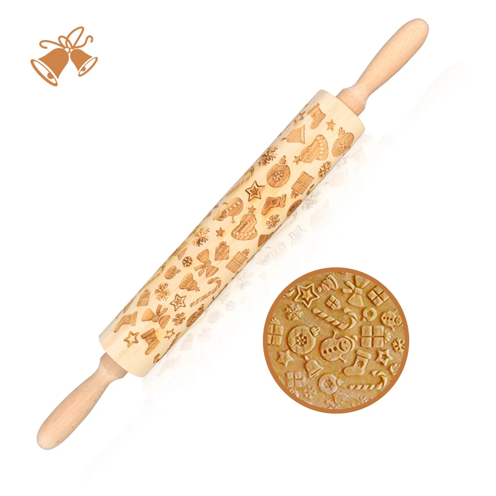 

Wooden Rolling Pin Multiple Pattern Baking Cookies Fondant Cake Dough Engraved Embossing Roller For Christmas Party Festival