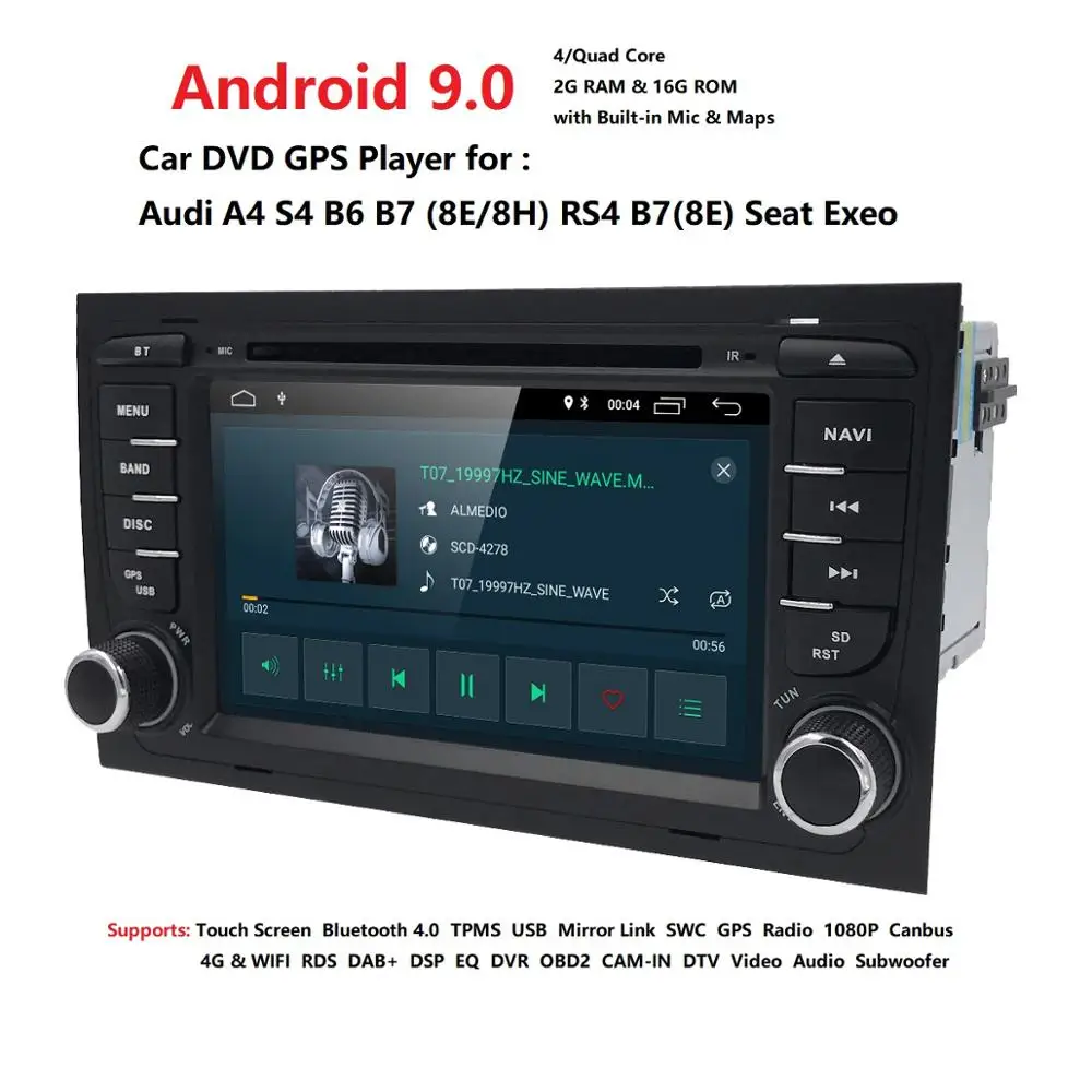 Perfect Free shipping! 4G WIFI Android 9.0 CAR GPS Navi for audi A4 2002-2008 S4 RS4 8E 8H B6 B7 With BT SWC DAB multimedia player radio 2