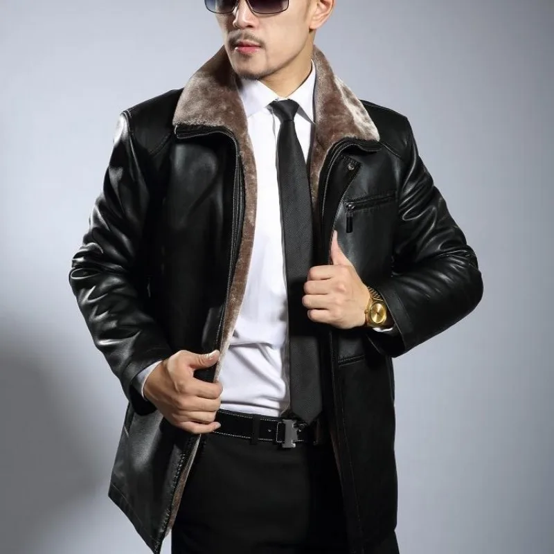 Hoge Kwaliteit Mens Winter Wol Voering Pu Leren Jas Dikke Warme Kantoor Werk Casual Overjas Big Size Motor Biker Lederen jassen Hoge Kwaliteit Mens Winter Wol Voering Pu Leren Jas Dikke Warme Kantoor Werk Casual Overjas Big Size Motor Biker Lederen jassen