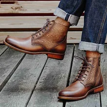 Genuine Leather Men Boots Casual Fashion Lace Up Brogue Ankle Boots High Quality Vintage Mens Lace Up Martins Boots Genuine Leather Men Boots Casual Fashion Lace Up Brogue Ankle Boots High Quality Vintage Mens Lace Up Martins Boots