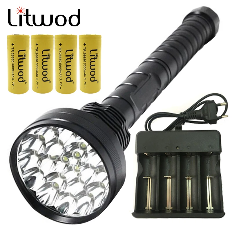 

Z20310 Litwod Powerful 28 chips XML T6 Aluminum Waterproof LED Flashlight Torch Power by 4pcs 18650 or 26650 Batteries