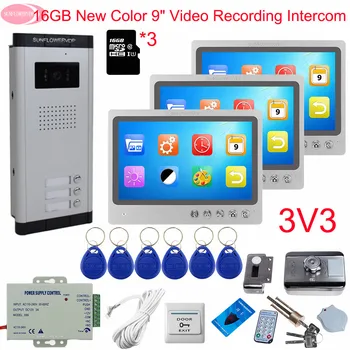 

Door Intercom Video Intercom With Recording+16GB TF Card 9inch Doorbell With Camera And Screen Video Intercom for 3 Apartments