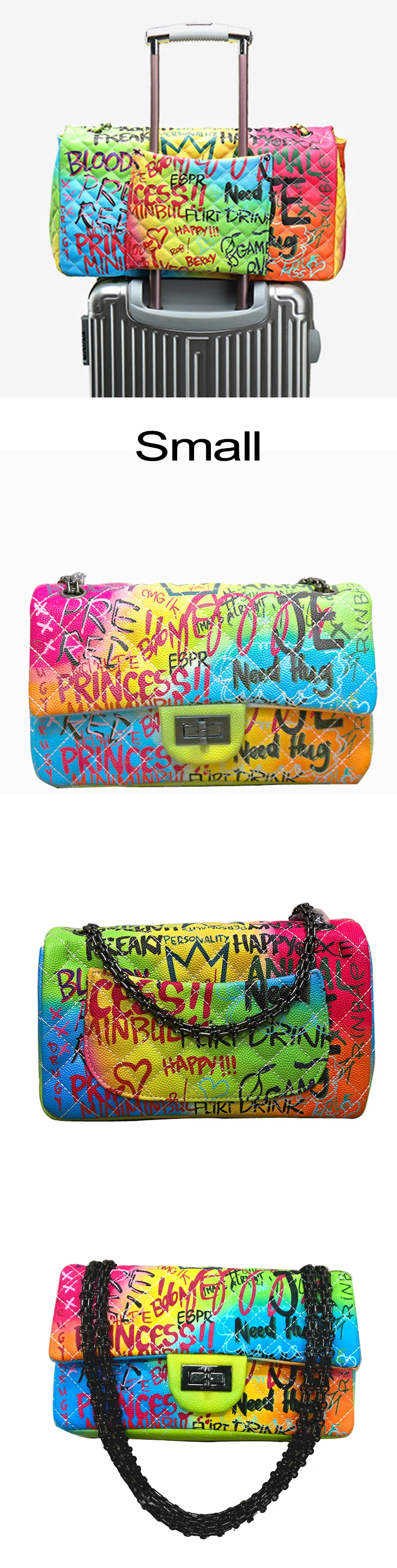 Rainbow Graffiti Big Capacity Bags Woman For Luxury Brand Shoulder Bag