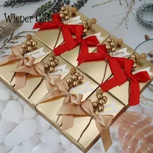 50pcs European Bowknot Candy Boxes Favor Gift Sweet Golden Hand Boxes Packaging Bag Boxes Baby Shower Wedding Party Decoration