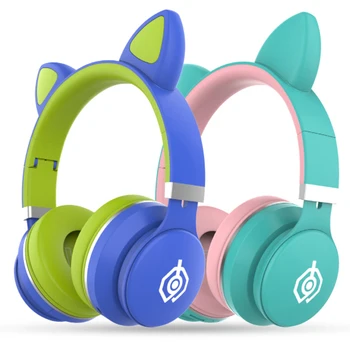 

Wireless Bluetooth Headsets Cartoon Cat Ears Earphone Headset RGB Three Color LED Light Sports Headphone For Girl Child Gift