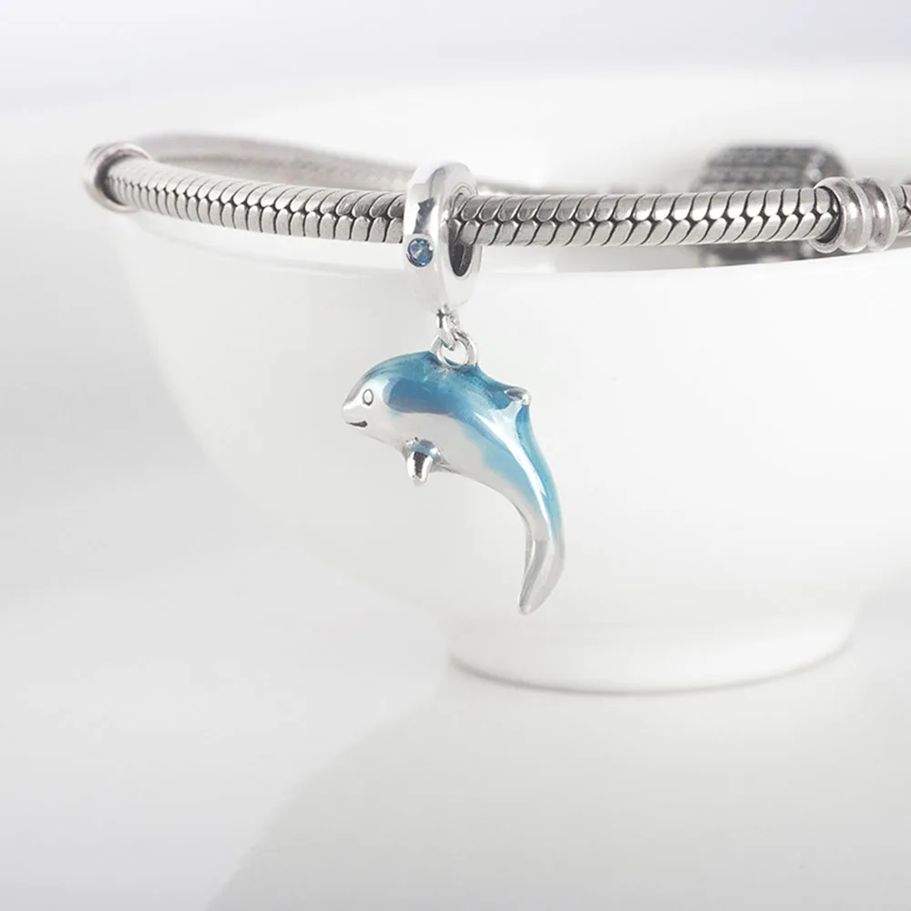 

Authentic 925 Sterling Silver Charm Shining Dolphin Pendant Beads For Original Pandora Charm Bracelets & Bangles Jewelry