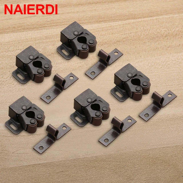 NAIERDI 2-10PCS Door Stop Closer Stoppers Damper Buffer Magnet Cabinet Catches For Wardrobe Hardware Furniture Fittings Red bronze (5PCS)