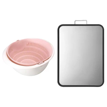 

Drain Basket Plastic Double Layer Vegetable Washing Basket & Stainless Steel Chopping Block Anti-Mildew Cutting Boards