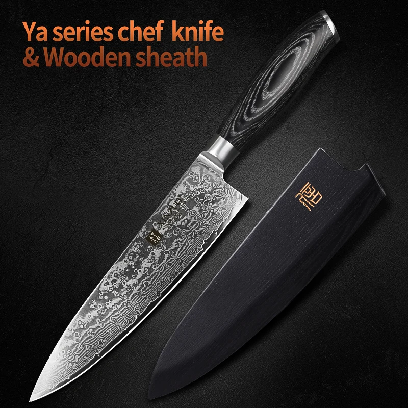 with Wooden sheath XINZUO 8" inches Chef's Knife China 67 Layers High Carbon Damascus Stainless Steel Kitchen Pro Cleaver Knives Pakkawood Handle - Цвет: with Wooden sheath