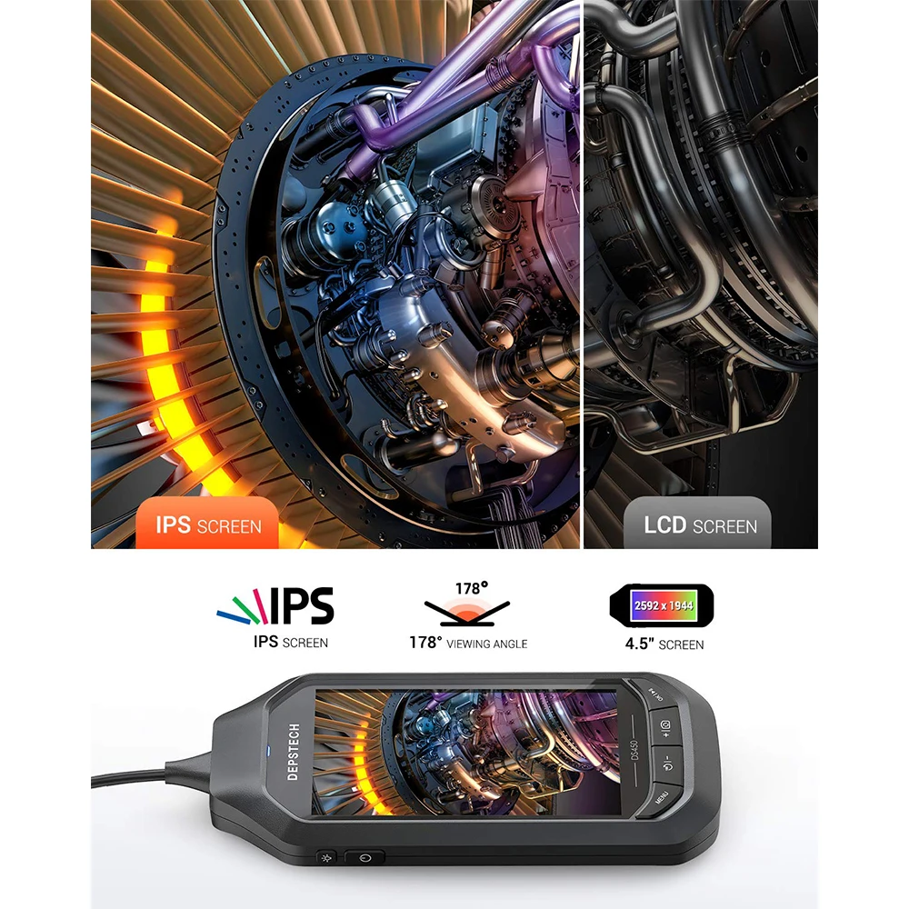 DEPSTECH-endoscopio Digital DS450, pantalla IPS de 4.5in, 2.0MP, 5.0MP, inspección de boroscopio Industrial, cámara semirrígida de serpiente, 6 led - Imagen 2
