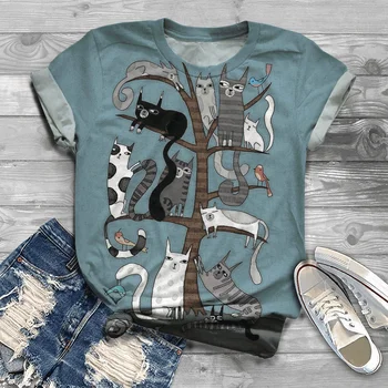 

Fashion Summer Tshirt Women Short Sleeve cats Print O-neck Tops cute cartoon T-shirt Top Women 3D print 2020 T Shirt
