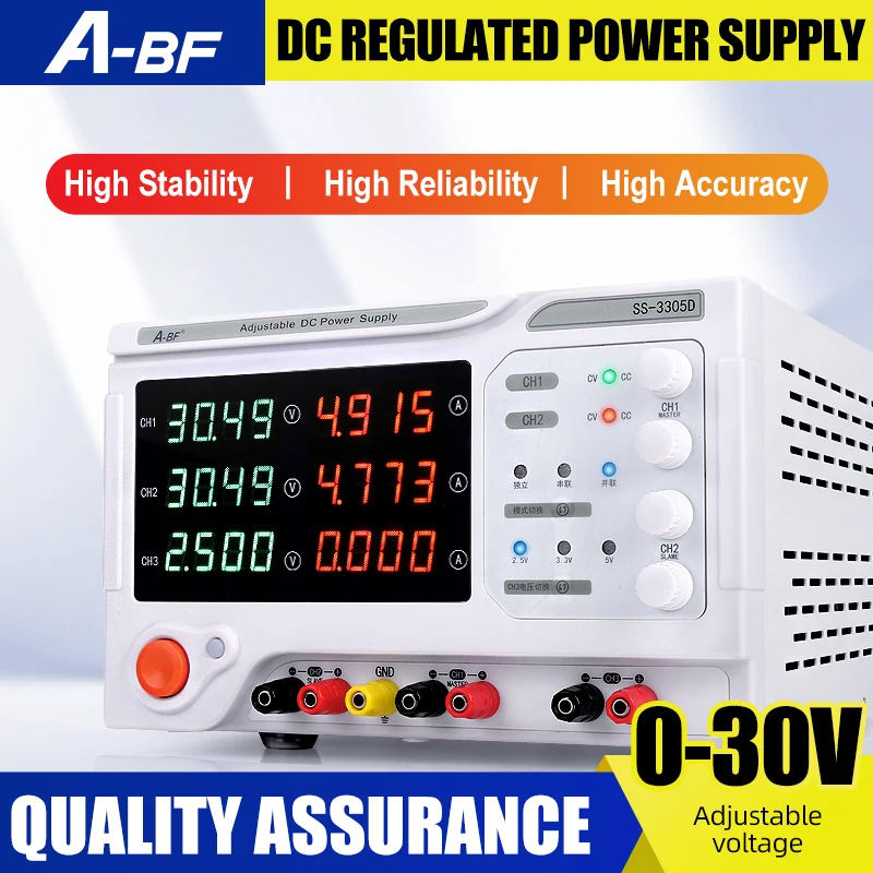 

A-BF Laboratory Power Supply DC Stabilized Voltage Regulator Four Digit Display 30V / 3A 5A Multi-channel Three-way Power Supply