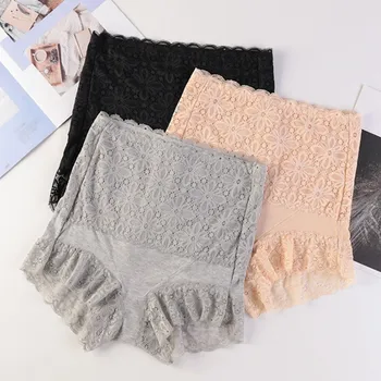 

Women Safety Pants 2020 New Fashion High-waist Lace Trim Panties Shaper Boxers Solid Color Underwear