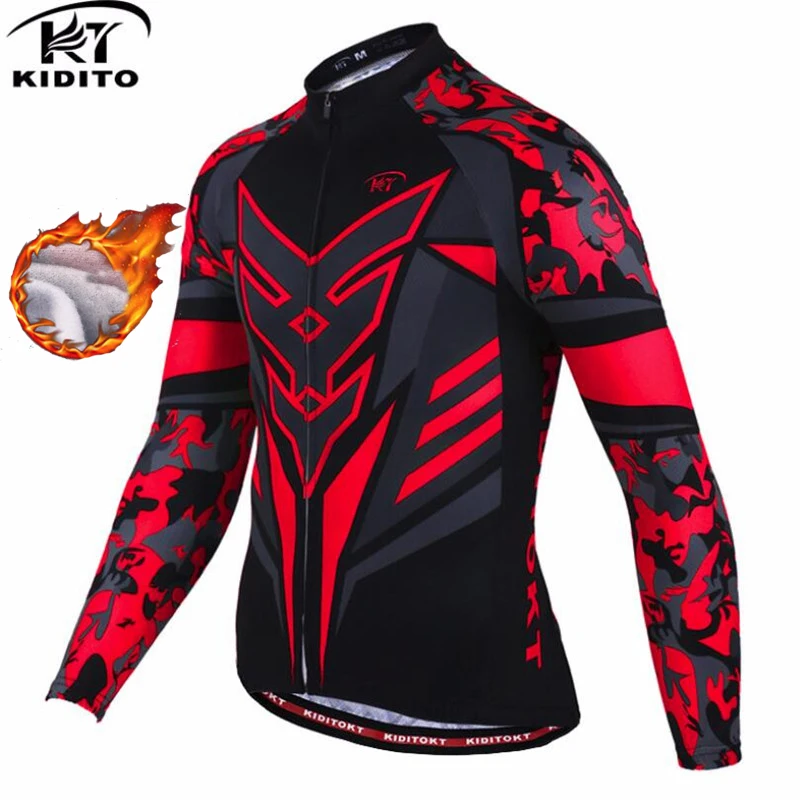color 11 KIDITOKT Зимняя Теплая Флисовая MTB Мужская велосипедная Джерси Ciclismo Ropa велосипедный велосипед спортивная одежда с длинным рукавом Одежда для велоспорта - Цвет: color 11