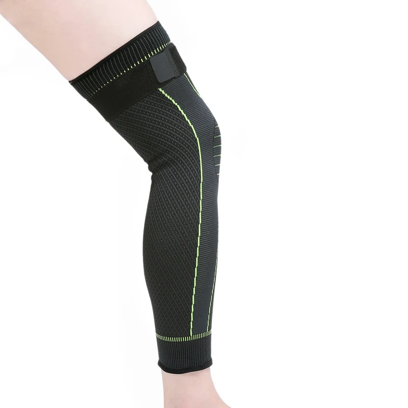 Hot elastic yellow green stripe sports lengthen knee pad leg sleeve non slip bandage compression leg warmer for men and women