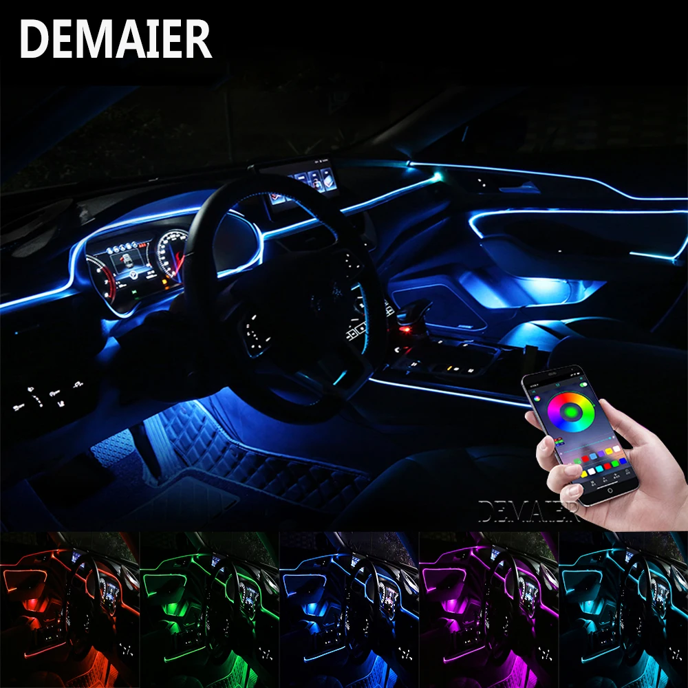 

RGB Fiber Optic AtmosphÃ¤re Lampen Auto Innen Umgebungs Licht Dekorative Lampe Streifen APP Music Control Modus LED Flexible 6m